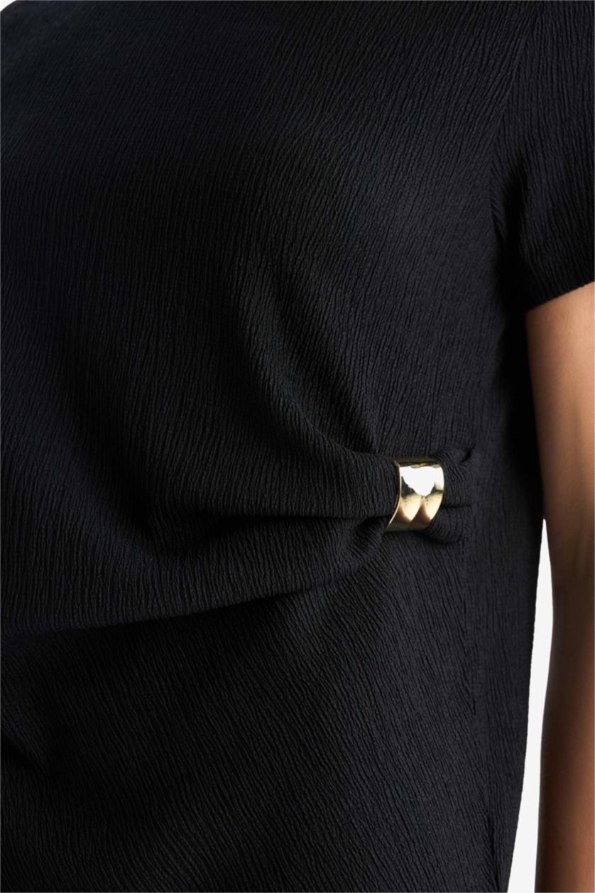 Женщины Черный Обычный крой, круглый вырез, футболка с коротким рукавом