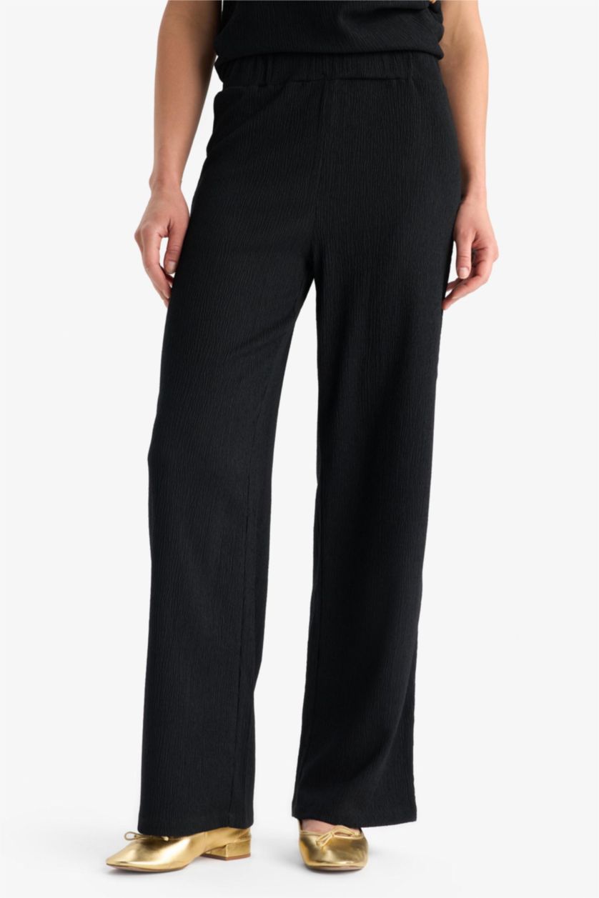 نساء أسود بنطرون منسوج قصة مستقيمة