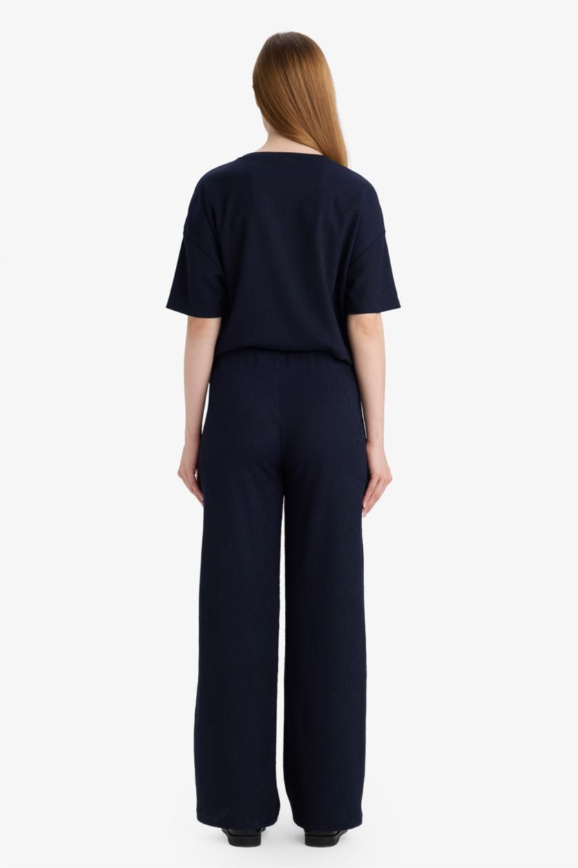 نساء كحلي بنطرون منسوج وايد ليج برجل واسع