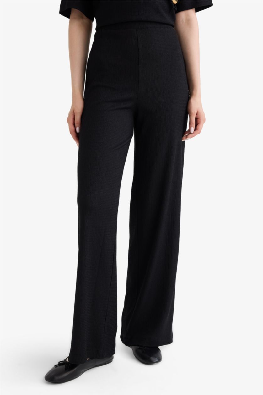 حريمي أسود بنطلون منسوج قصة مستقيمة