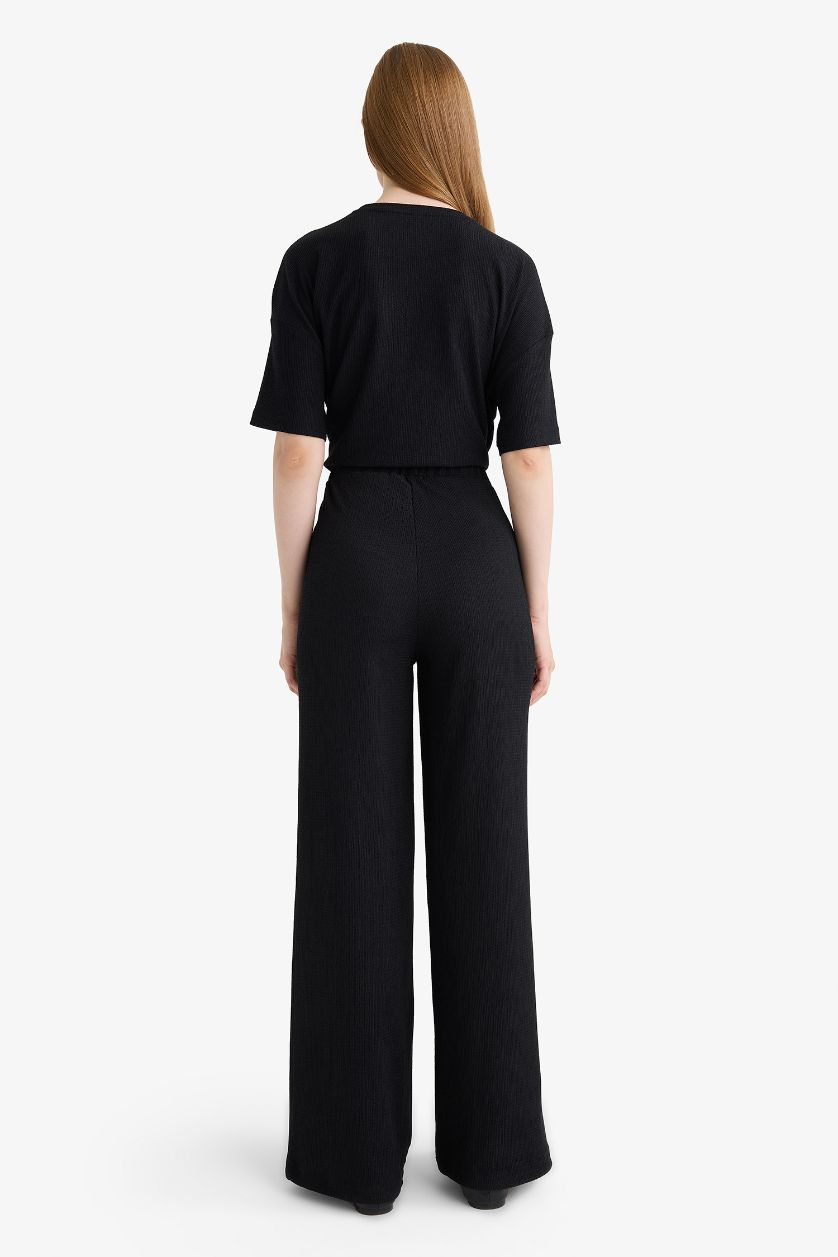 حريمي أسود بنطلون منسوج قصة مستقيمة