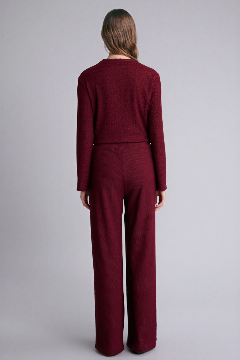 Woman Bordeaux Straight Fit Crepe Trousers