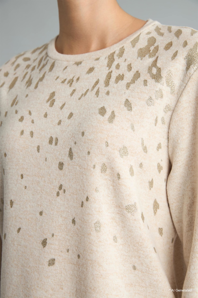 WOMAN Light Vison Regular Fit Crew Neck Printed Long Sleeve T-Shirt