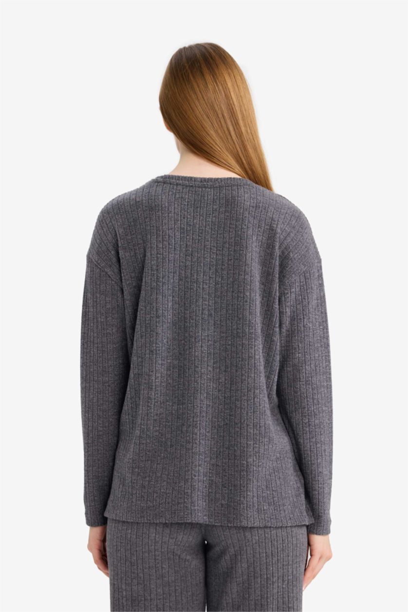 Woman Anthracite Melange Regular Fit Crew Neck Long Sleeve T-Shirt