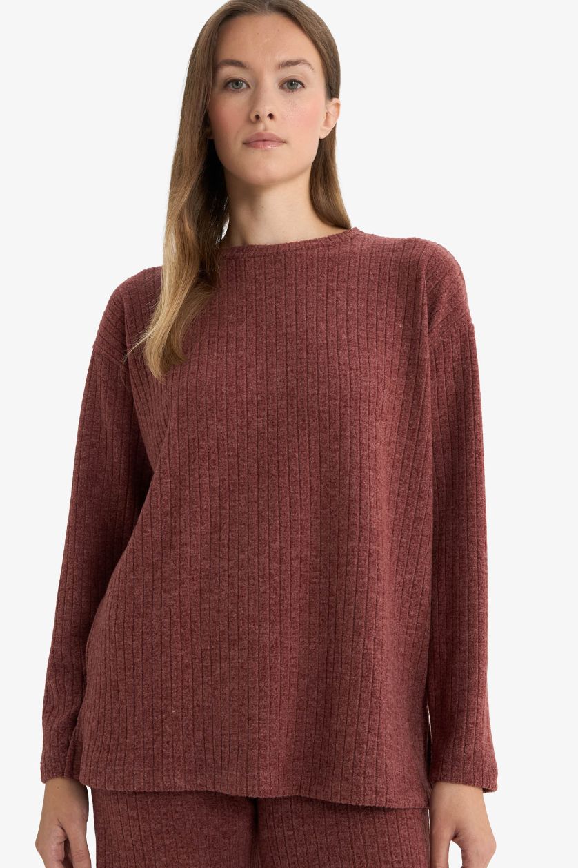 WOMAN Bordeaux Regular Fit Crew Neck Long Sleeve T-Shirt