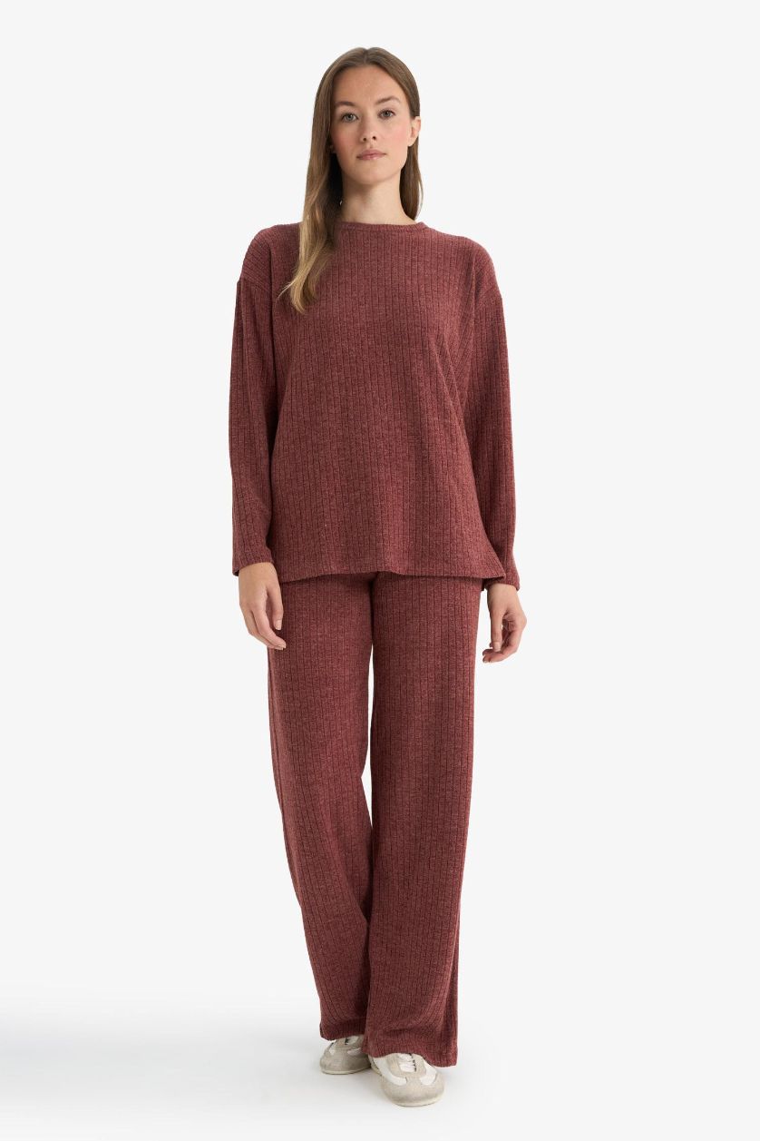 WOMAN Bordeaux Regular Fit Crew Neck Long Sleeve T-Shirt