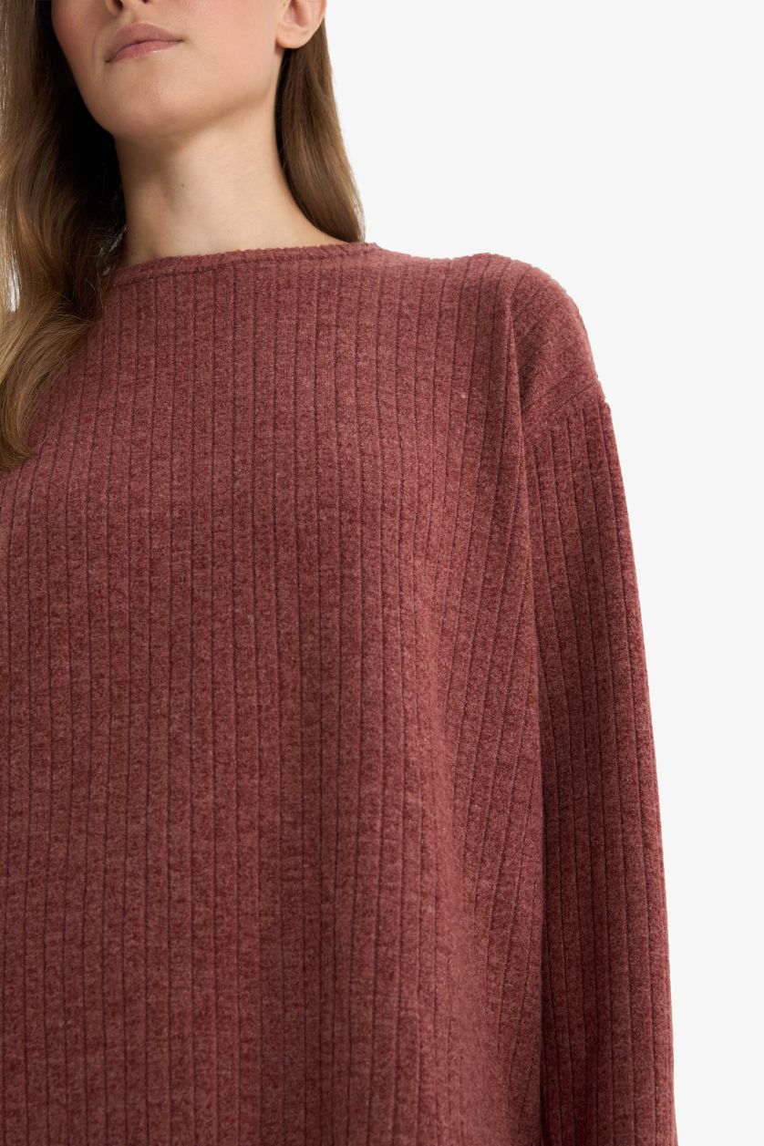 WOMAN Bordeaux Regular Fit Crew Neck Long Sleeve T-Shirt