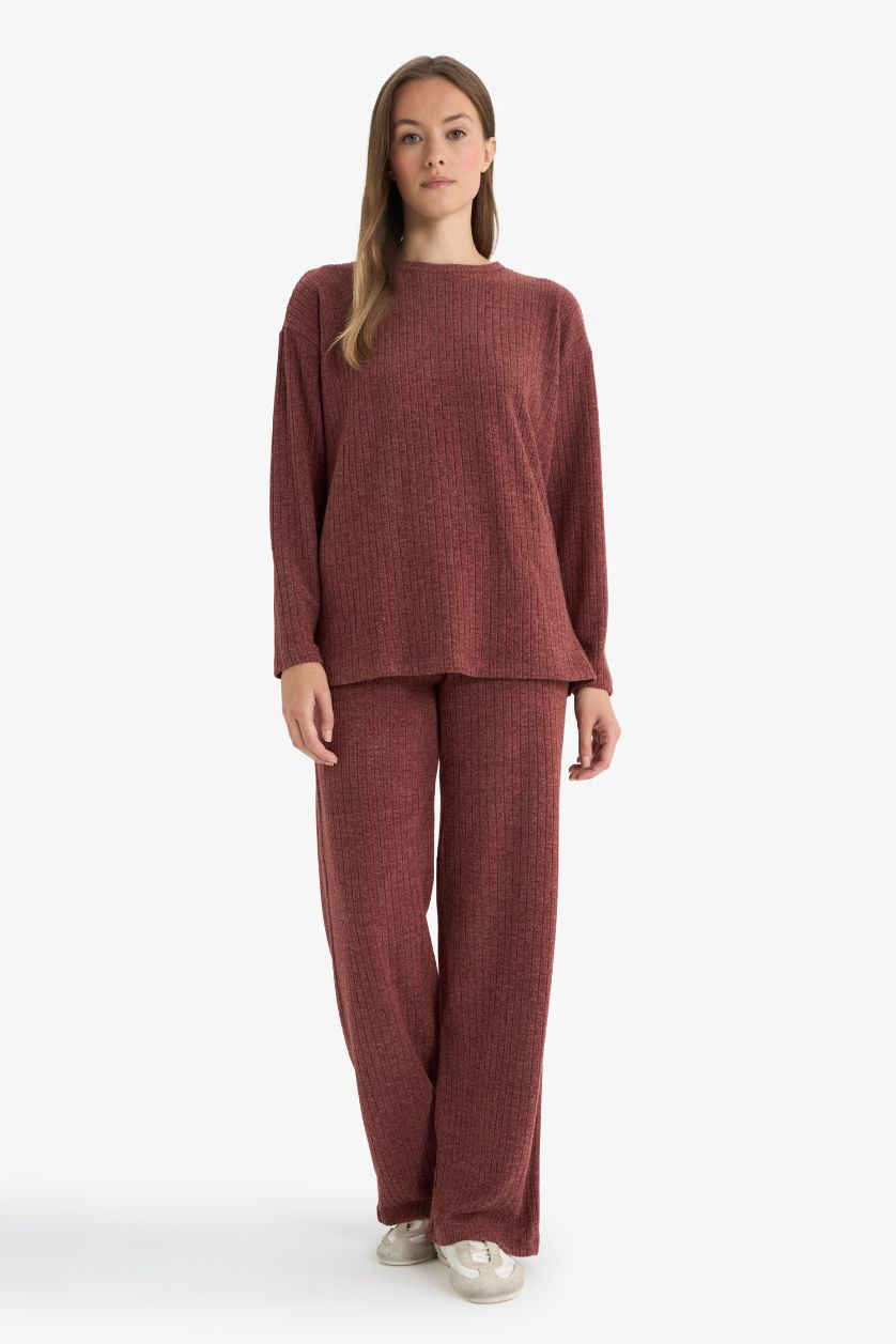 Kadın Bordo Straıght Fıt Düz Paça Selanik Kumaş Pantolon