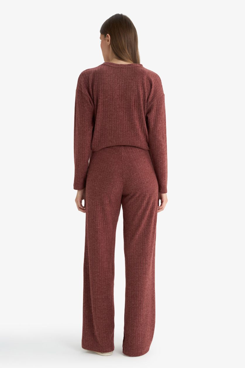 Kadın Bordo Straıght Fıt Düz Paça Selanik Kumaş Pantolon