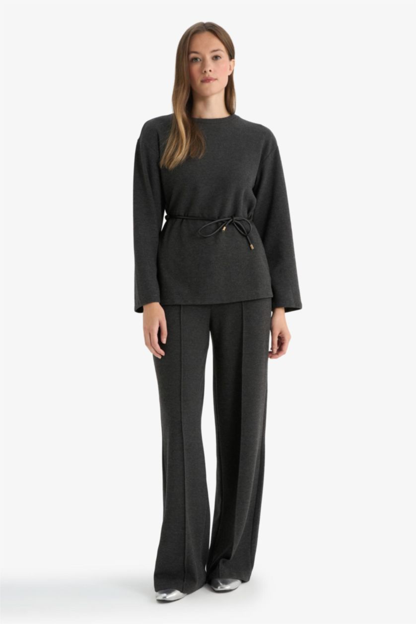 Woman Anthracite Melange Wide Leg Trousers