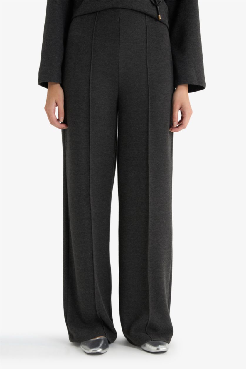 Woman Anthracite Melange Wide Leg Trousers