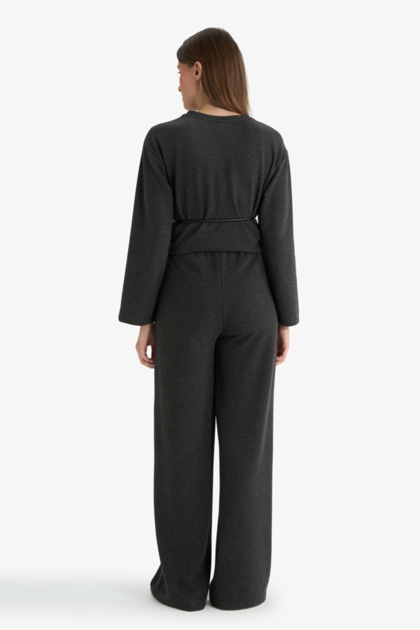 Woman Anthracite Melange Wide Leg Trousers