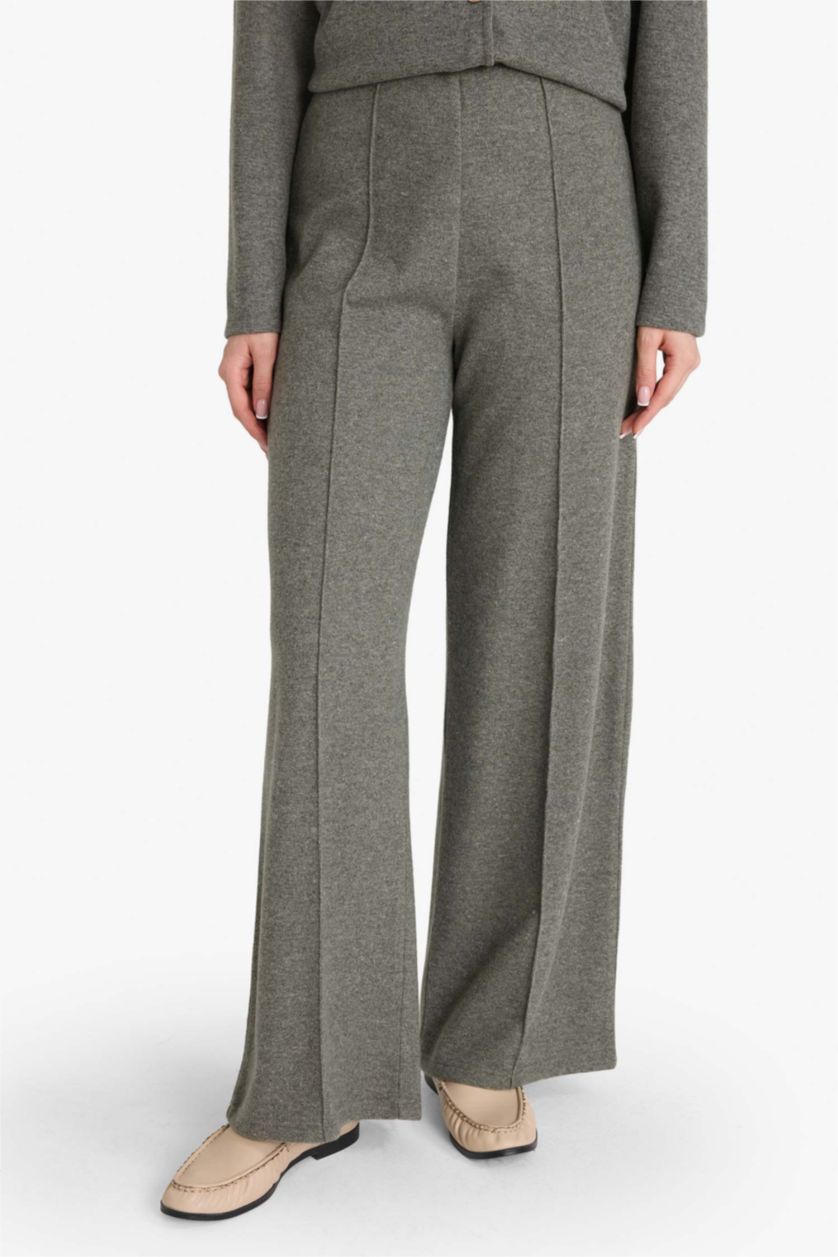 Kadın Haki Wıde Leg Düz Paça Pantolon