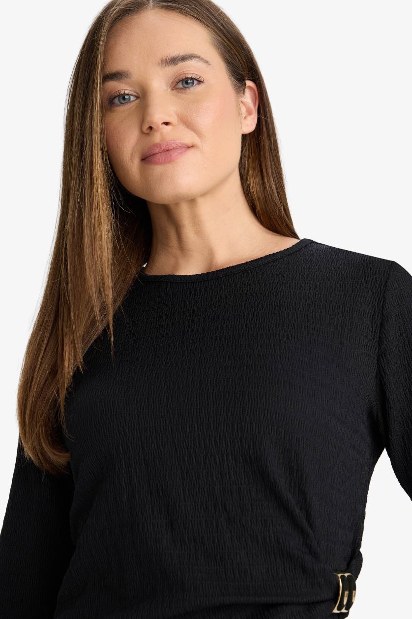 Әйелдерге қара қалыпты пішім с мойын ұзын жеңді Ұзын жеңді трикотаж көйлек