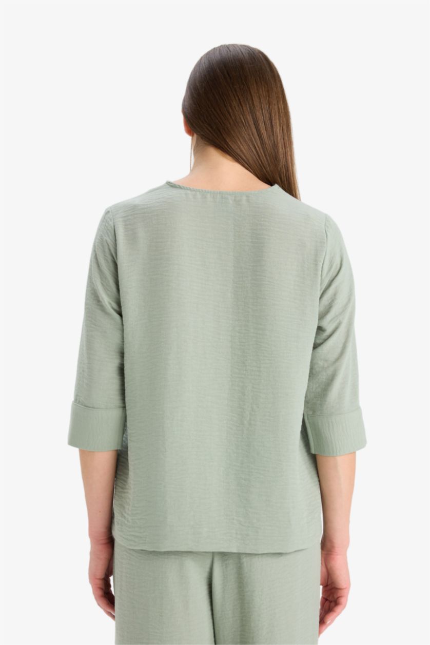 نساء نعناع قميص ردن طويل ايروبين قصة عادية بياخة عريضة