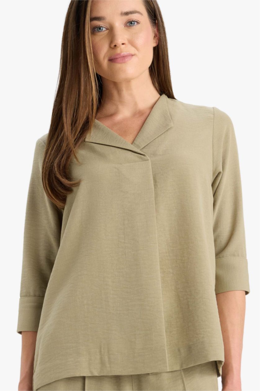 Әйелдерге Жасыл қалыпты пішім Ұзын жеңді көйлек