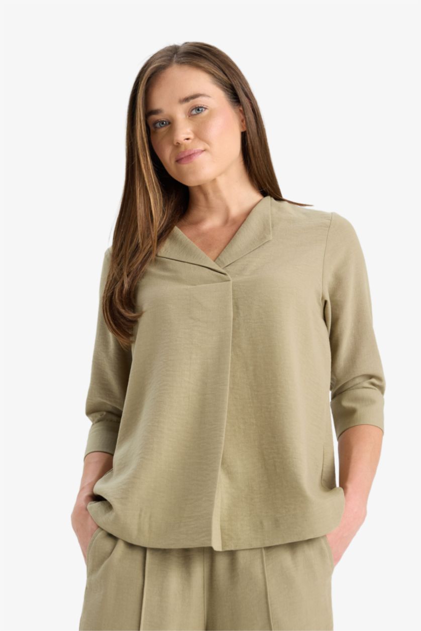 Әйелдерге Жасыл қалыпты пішім Ұзын жеңді көйлек