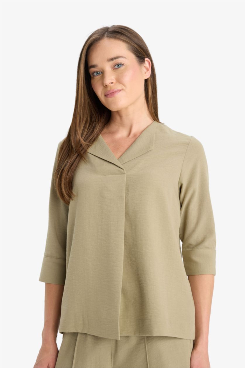 Әйелдерге Жасыл қалыпты пішім Ұзын жеңді көйлек