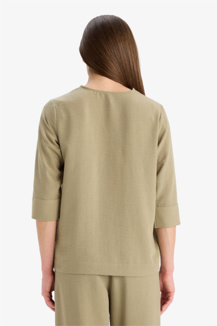 Әйелдерге Жасыл қалыпты пішім Ұзын жеңді көйлек