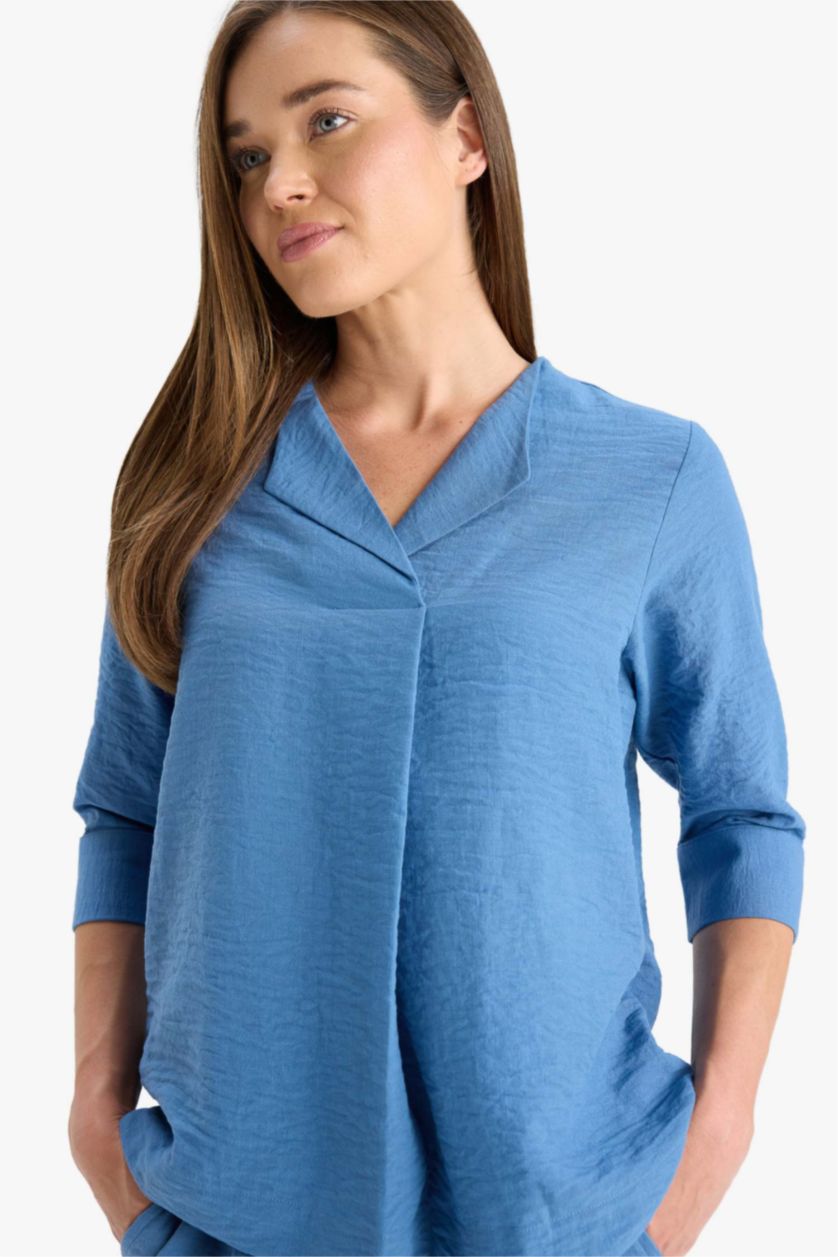 FEMME Indigo Chemise en tissu aerobin à manches longues Coupe régulière