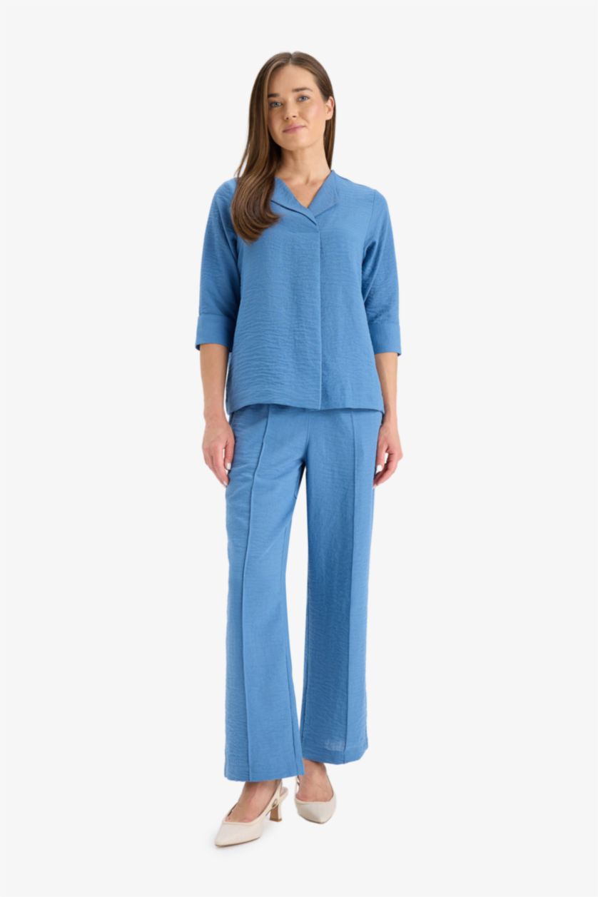 FEMME Indigo Chemise en tissu aerobin à manches longues Coupe régulière