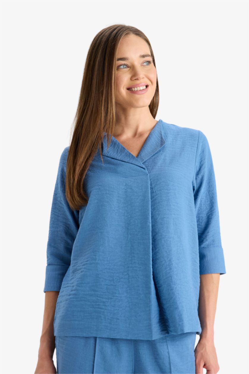 FEMME Indigo Chemise en tissu aerobin à manches longues Coupe régulière