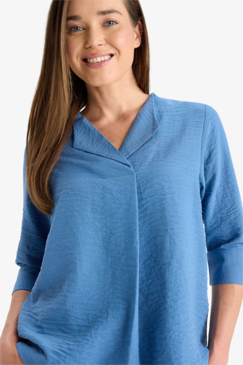 FEMME Indigo Chemise en tissu aerobin à manches longues Coupe régulière