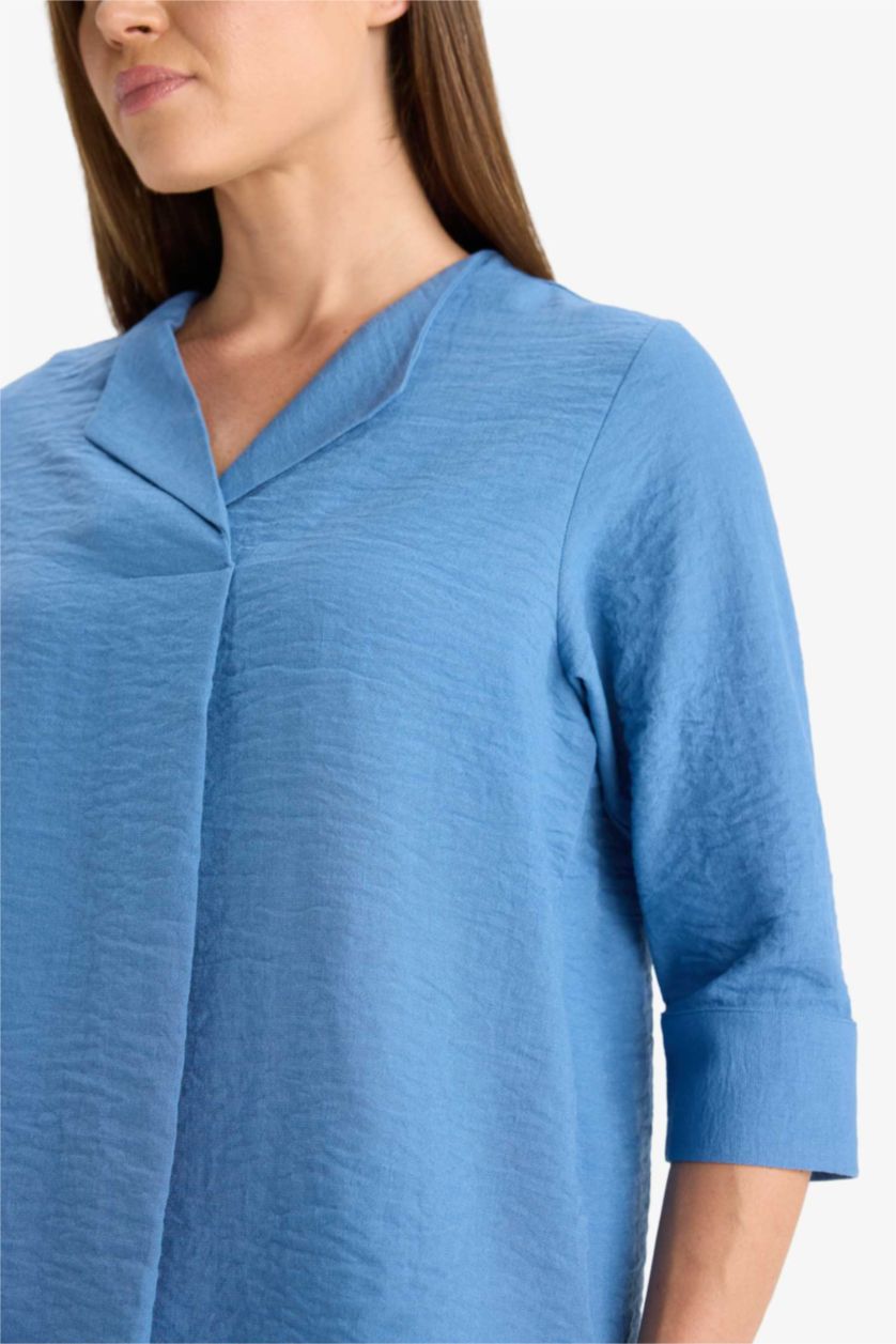 FEMME Indigo Chemise en tissu aerobin à manches longues Coupe régulière