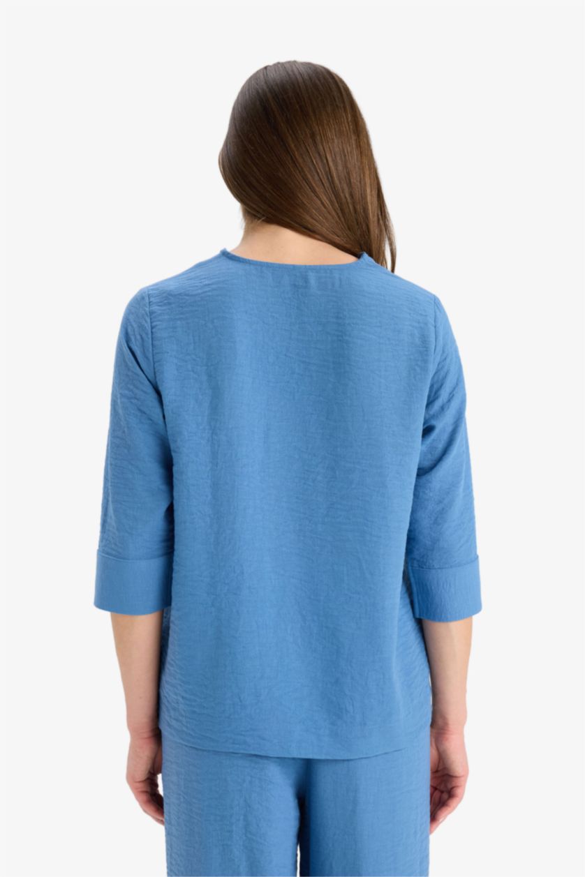 FEMME Indigo Chemise en tissu aerobin à manches longues Coupe régulière