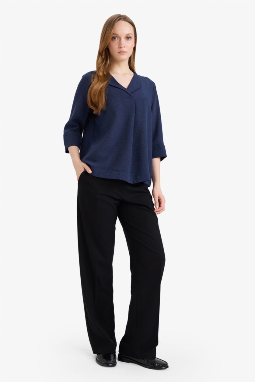 Женщины Синий Рубашка с длинным рукавом стандартного кроя Aerobin для женщин