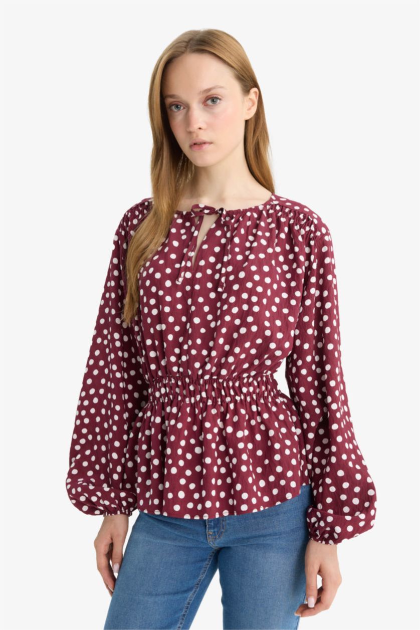 WOMAN Bordeaux Regular Fit Crew Neck Long Sleeve Blouse