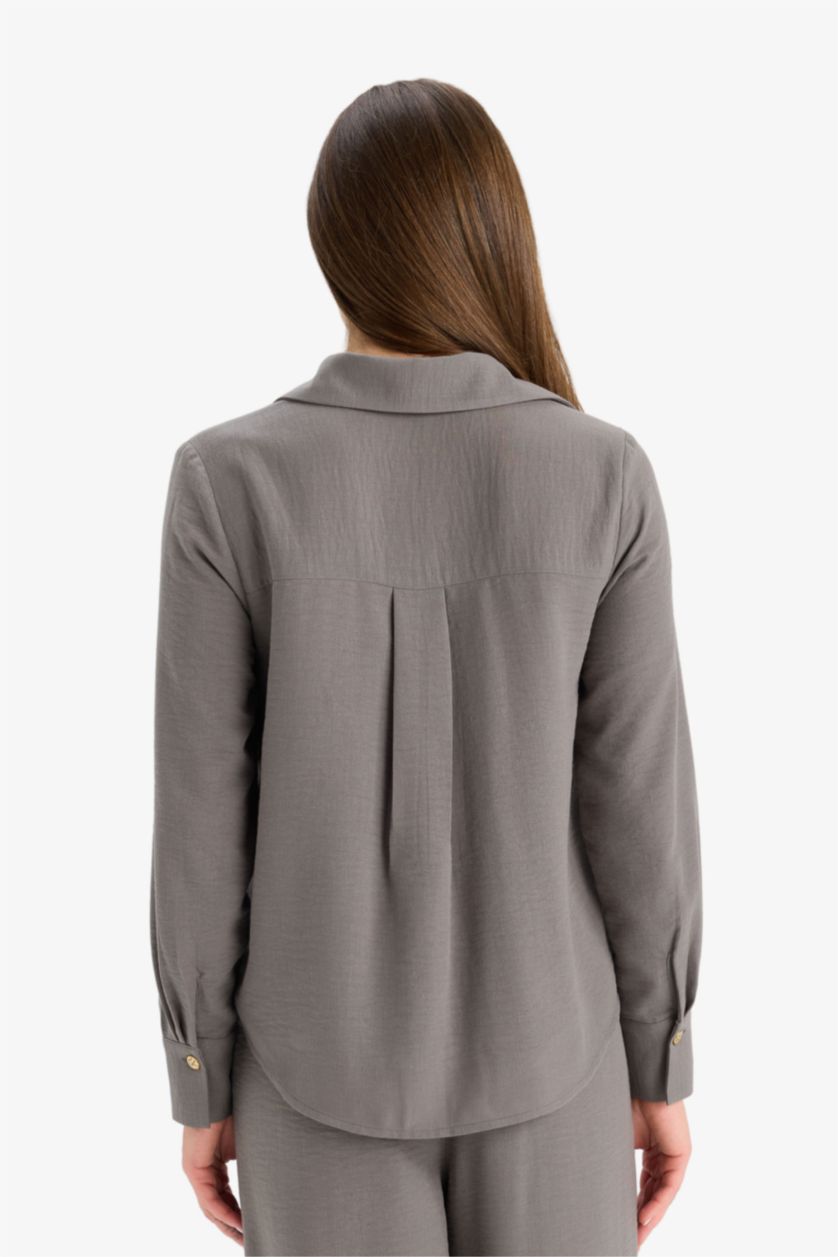 FEMME Anthracite Chemise manches longues en tissu aerobin Coupe régulière