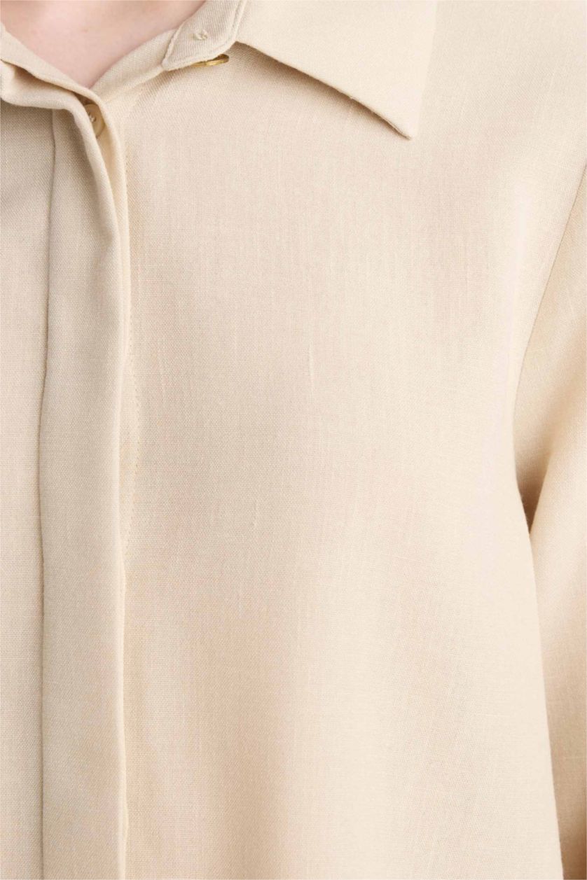 WOMAN Ecru Regular Fit Shirt Collar aerobics Long Sleeve Shirt