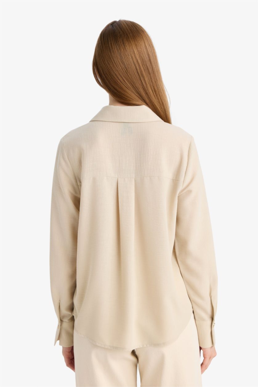 WOMAN Ecru Regular Fit Shirt Collar aerobics Long Sleeve Shirt