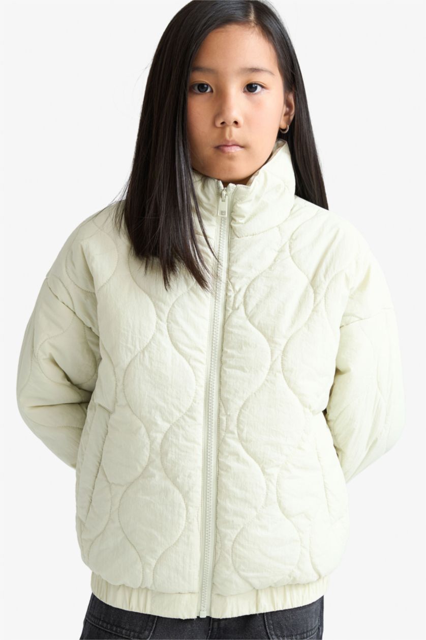 بناتي نعناعي فاتح جاكيت بامب بناتي وتر بروف بطبعة من الخلف