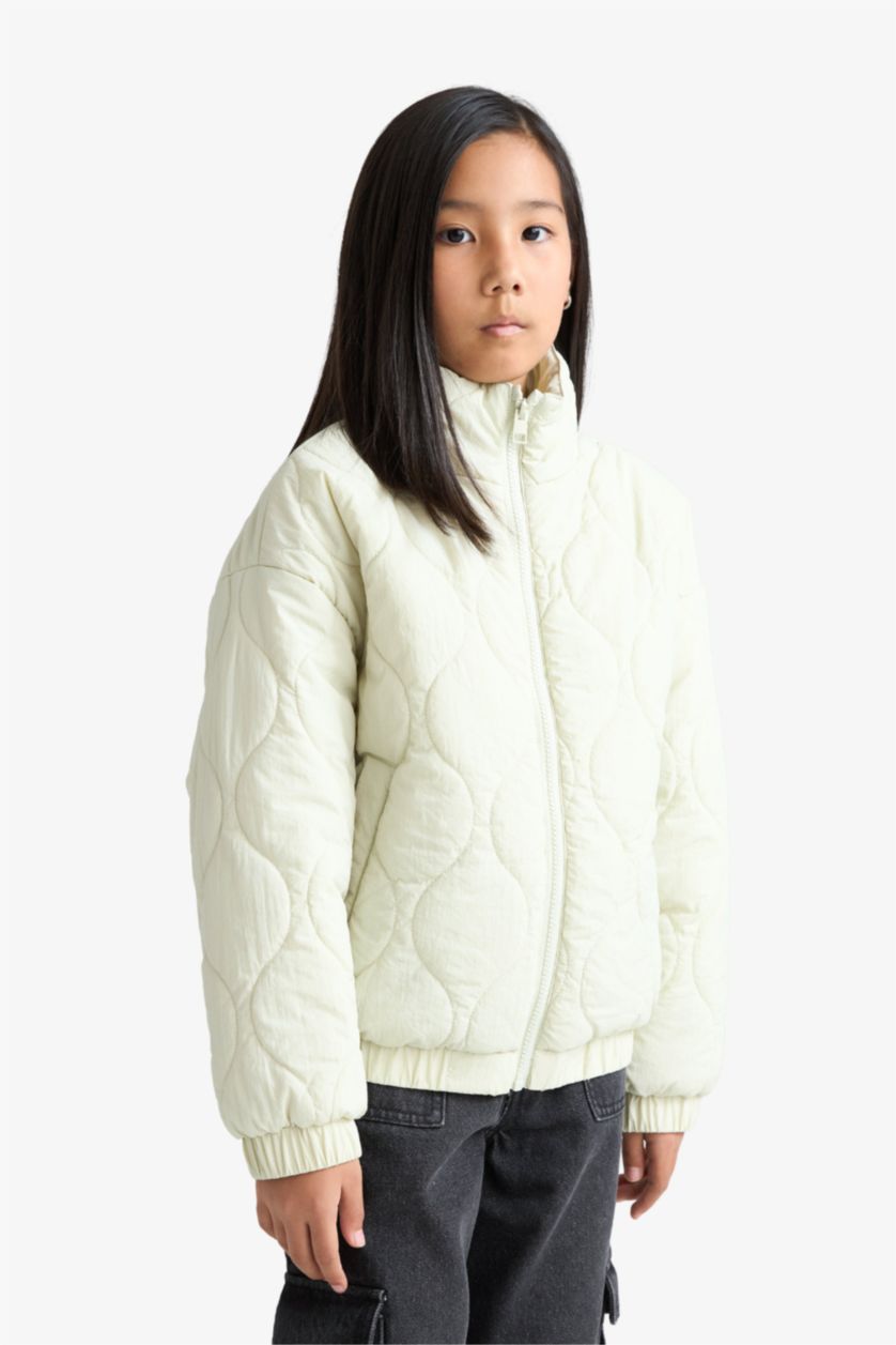 بناتي نعناعي فاتح جاكيت بامب بناتي وتر بروف بطبعة من الخلف