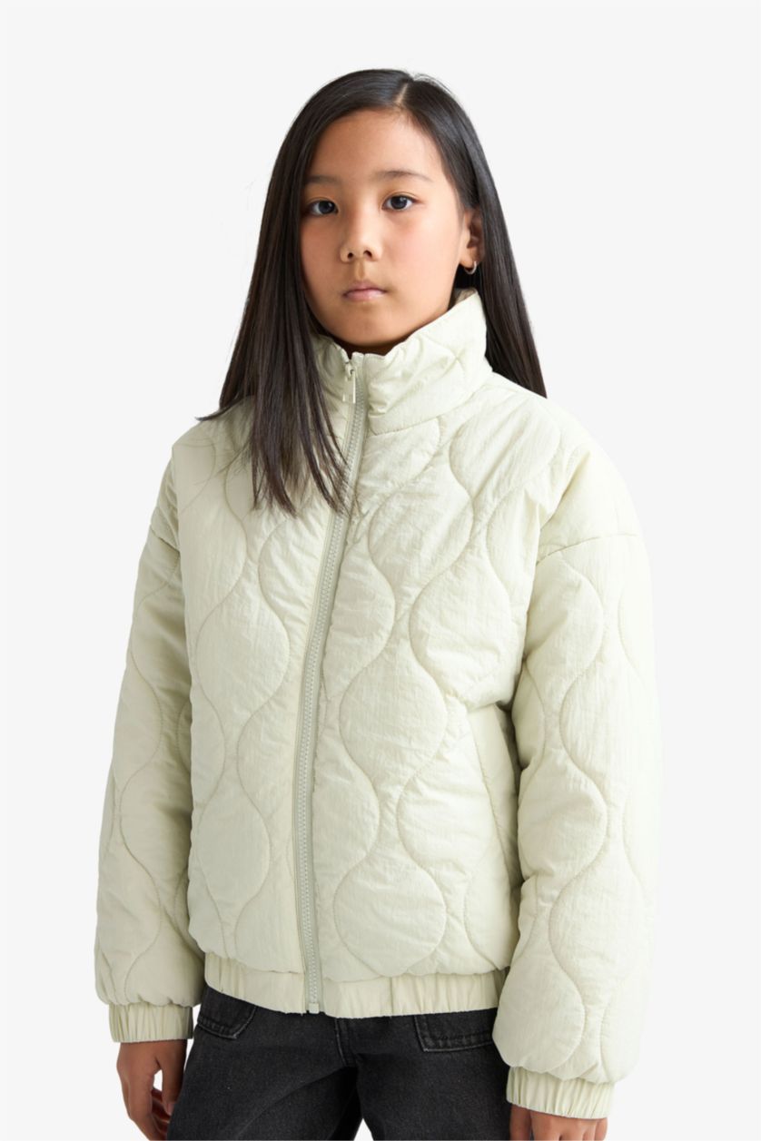 بناتي نعناعي فاتح جاكيت بامب بناتي وتر بروف بطبعة من الخلف