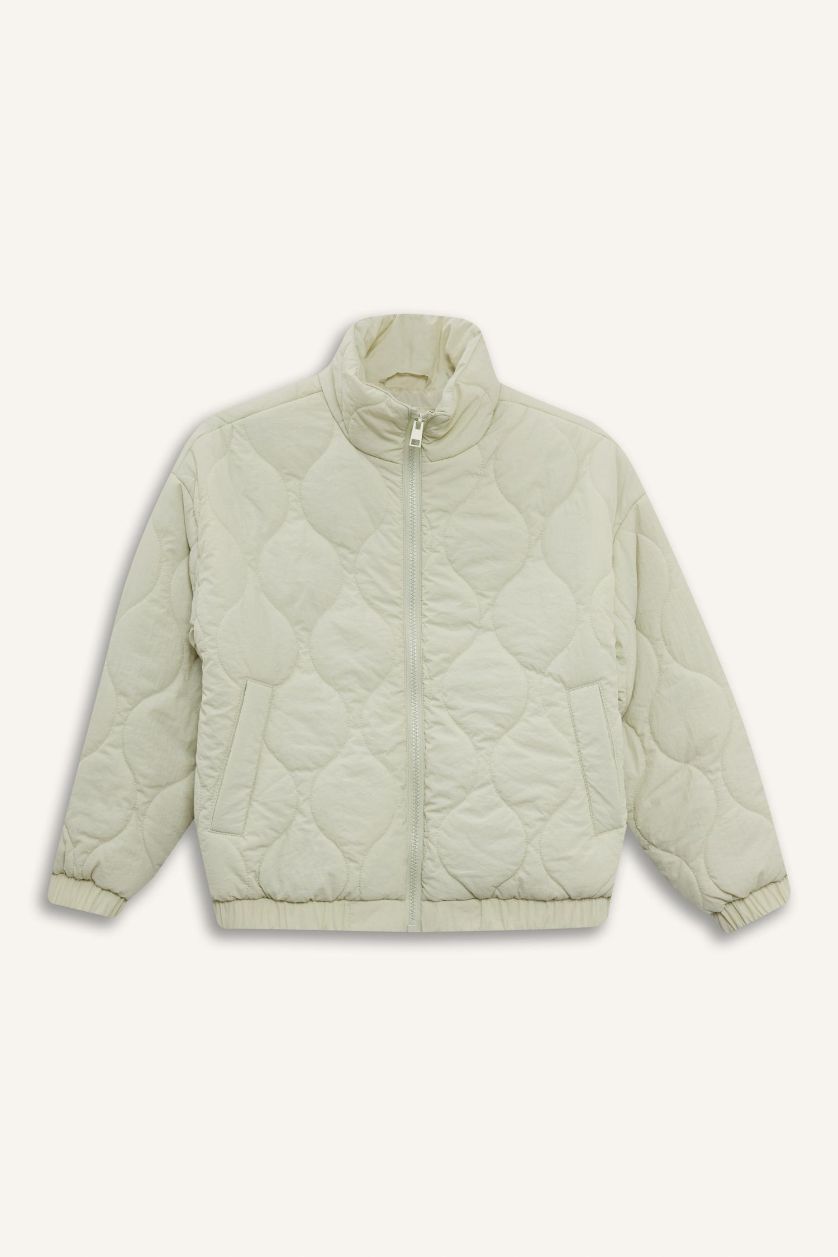 بناتي نعناعي فاتح جاكيت بامب بناتي وتر بروف بطبعة من الخلف