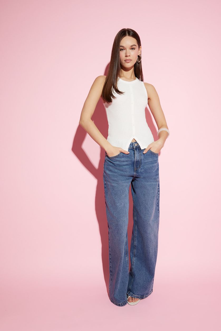 Kadın Kırık Beyaz Fitted Bisiklet Yaka Basic Düz Fitilli Kaşkorse Atlet