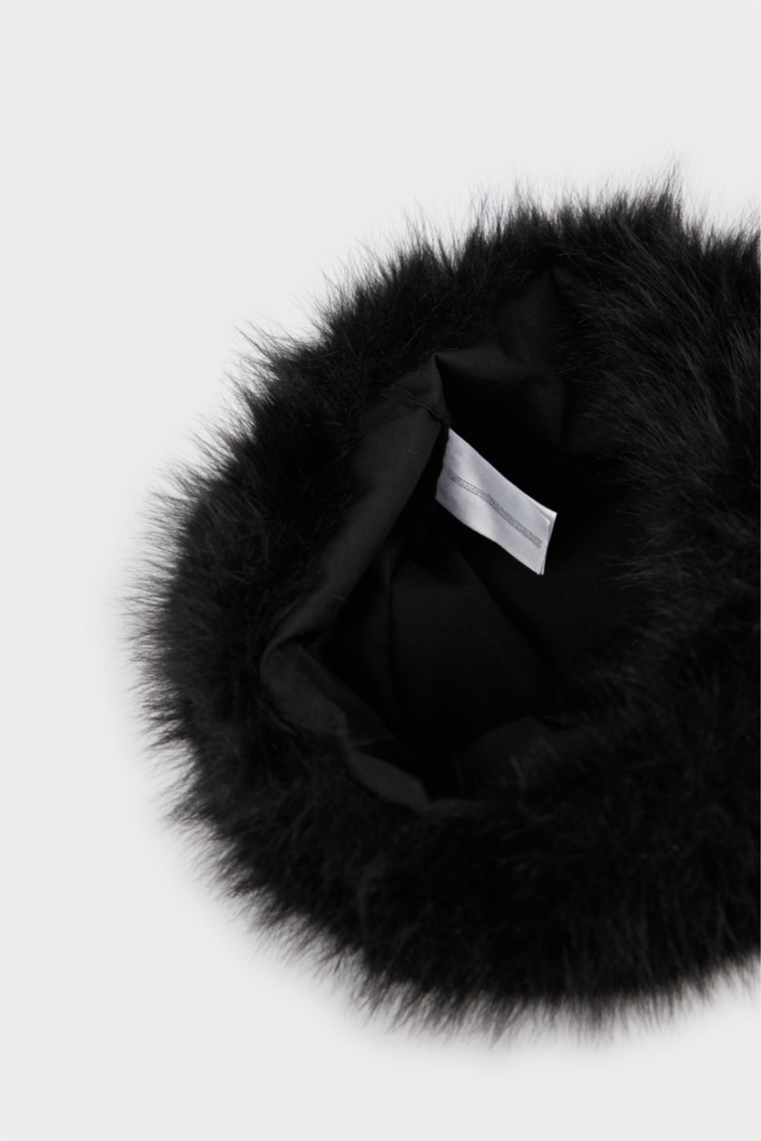 Kadın Siyah Kadın Pamuklu Pelüş Şapka