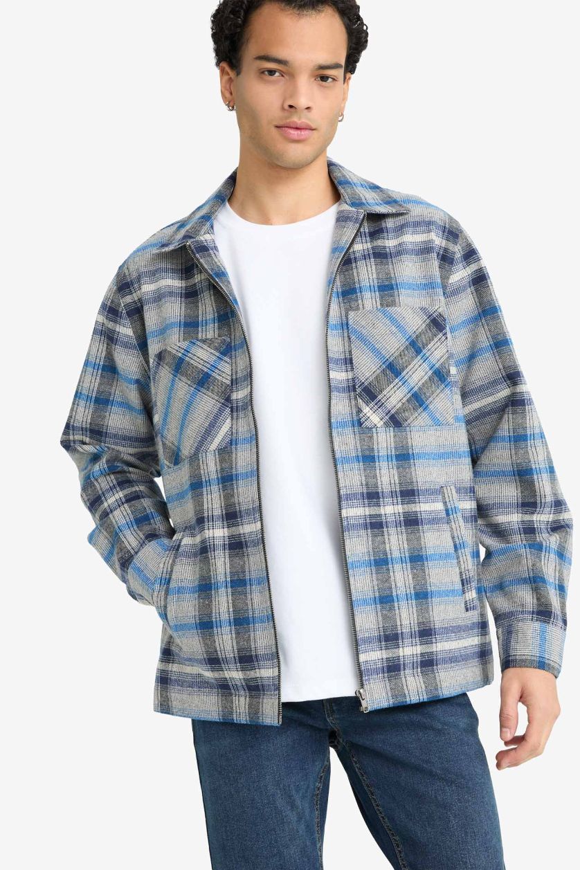 رجال كحلي Regular Fit Flannel Long Sleeve Shirt