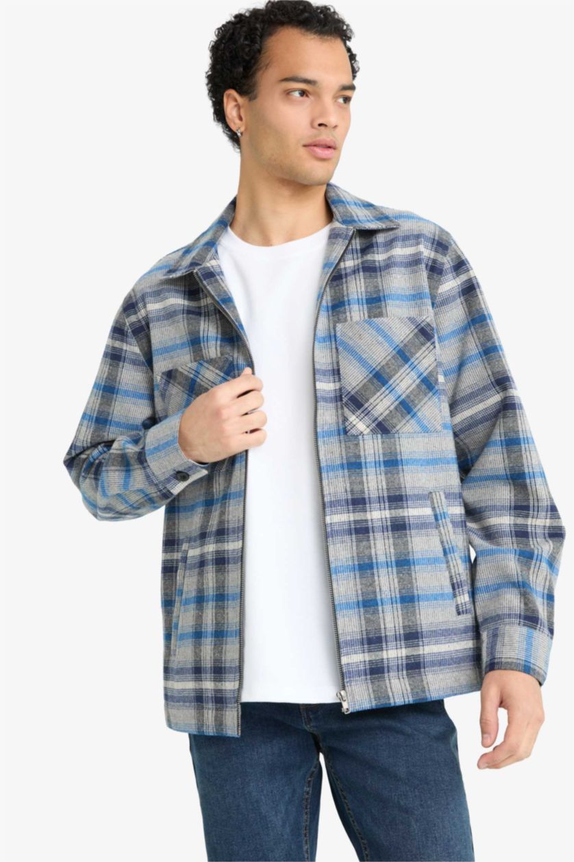 رجال كحلي Regular Fit Flannel Long Sleeve Shirt