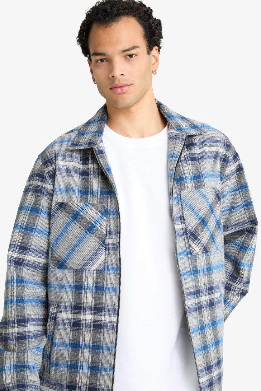 رجال كحلي Regular Fit Flannel Long Sleeve Shirt