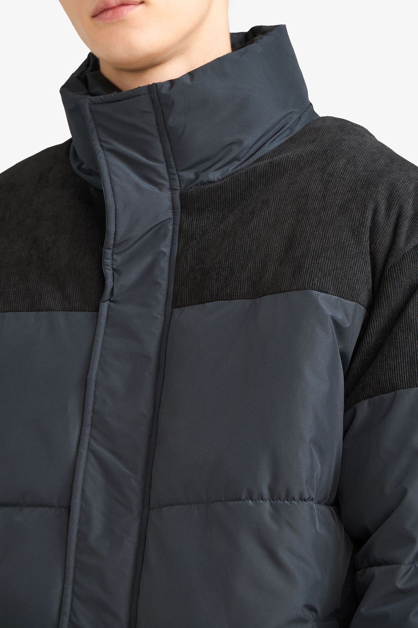 رجالي أنثرا جاكيت بامب اوفر سايز بياقة عالية مبطن