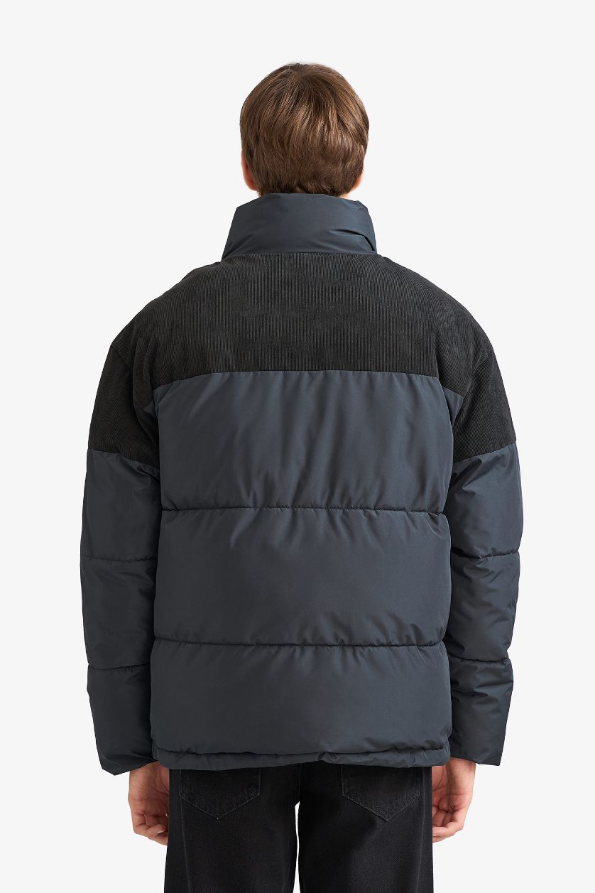 رجالي أنثرا جاكيت بامب اوفر سايز بياقة عالية مبطن