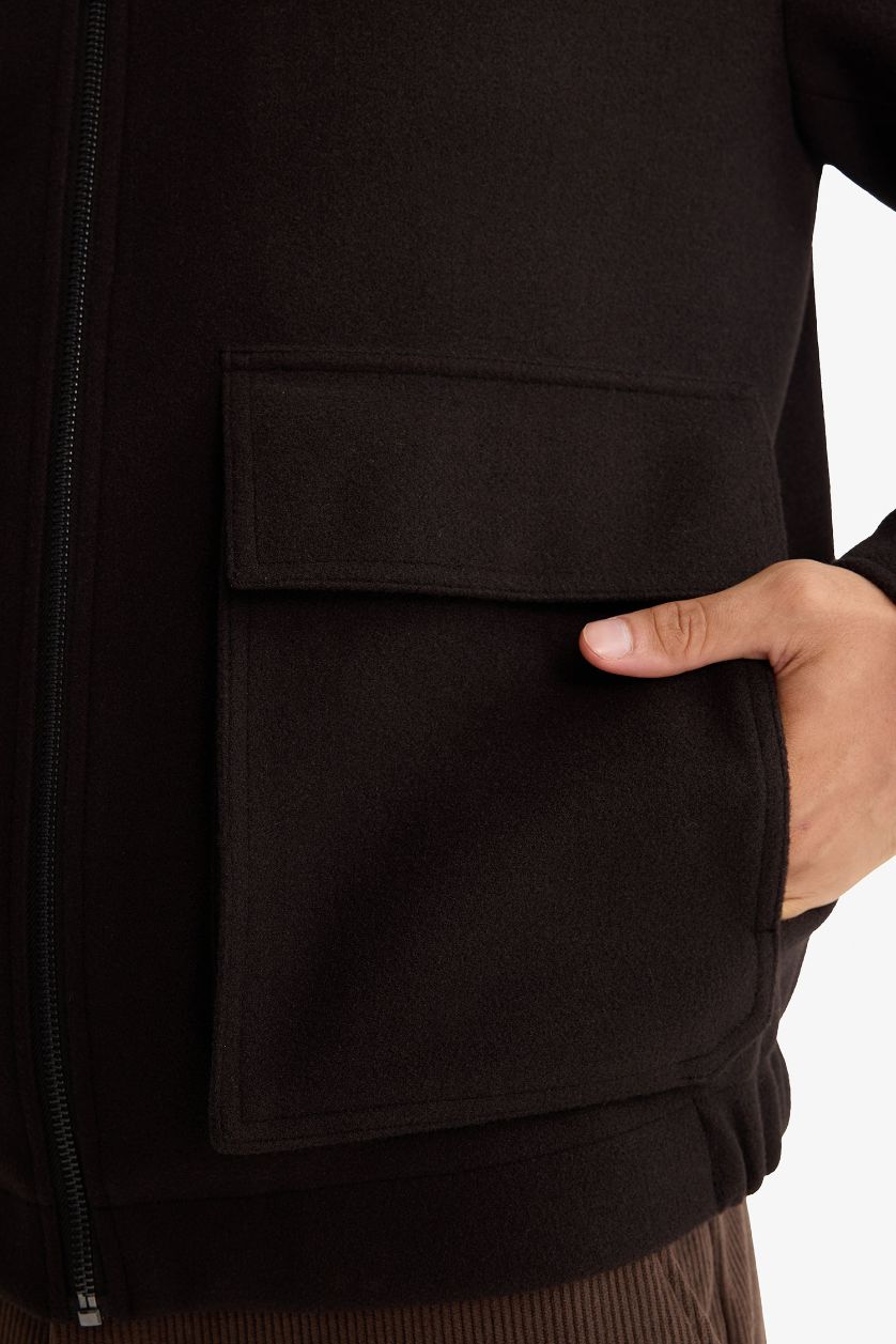 Erkek Koyu Kahve Fermuarlı Cepli Mont