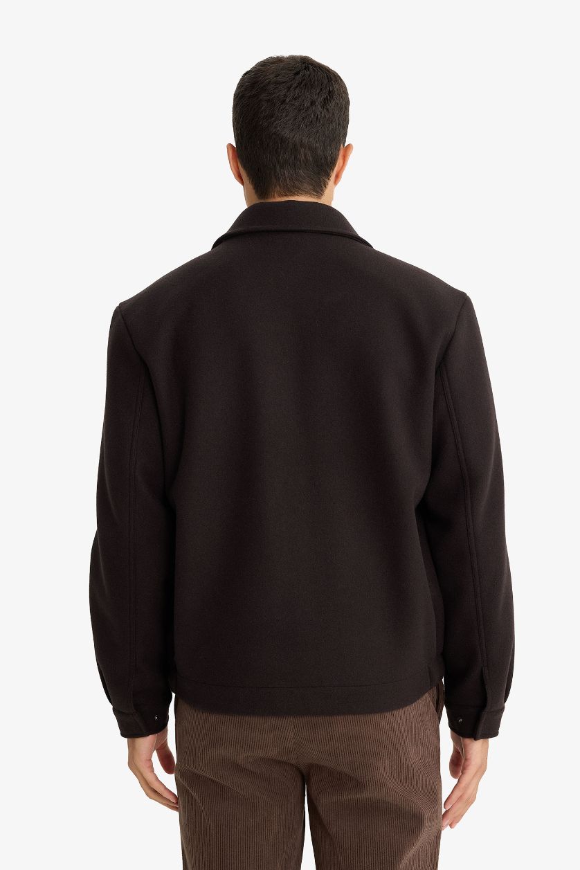 Erkek Koyu Kahve Fermuarlı Cepli Mont