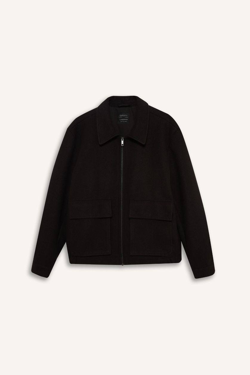 Erkek Koyu Kahve Fermuarlı Cepli Mont