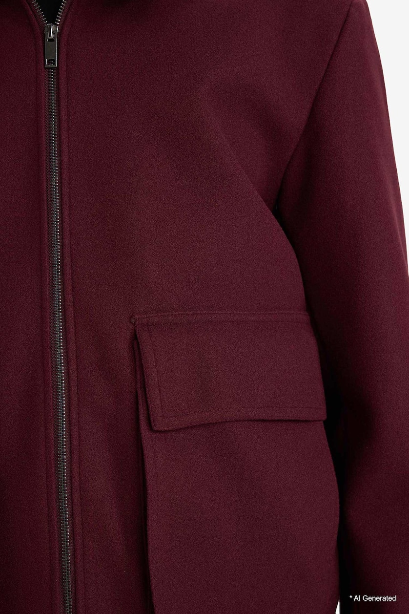 Men Bordeaux Zipper Puffer Jacket