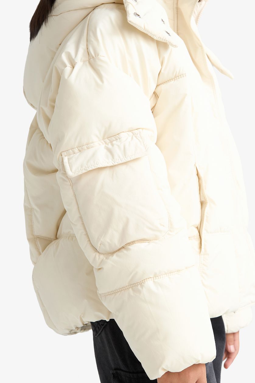 Kız Çocuk - Genç Kız Kum Kapüşonlu Fermuarlı Şişme Mont Kız Çocuk